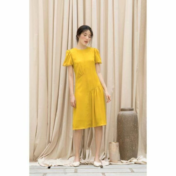 RẬP - Đầm Vàng Tay Phồng Thân Suông - YELLOW 03
