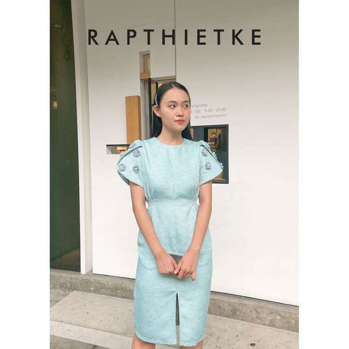 RẬP – Đầm Xẻ Tà Tay Đính Hoa – SPRING 16 XANH
