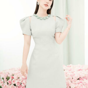 RẬP - Đầm Xanh Cổ Tròn Đính Hoa Tay Khoét Vai - PRETTY 03