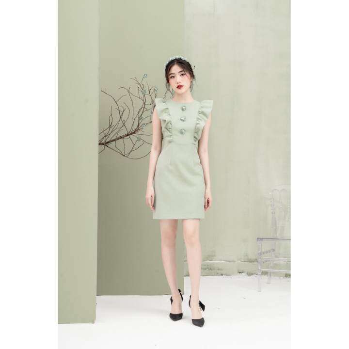 RẬP – Đầm Xanh Không Tay Có Đính Hoa – MINT 09