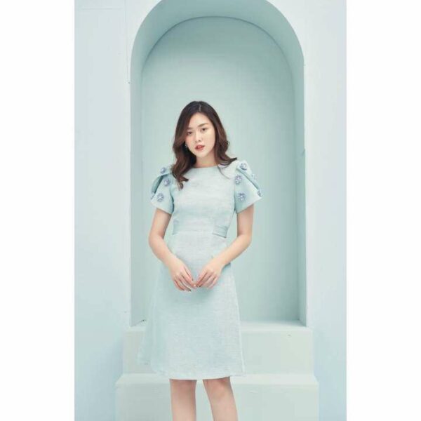 RẬP - Đầm Xanh Tay Đắp Nơ Eo - SPRING 02