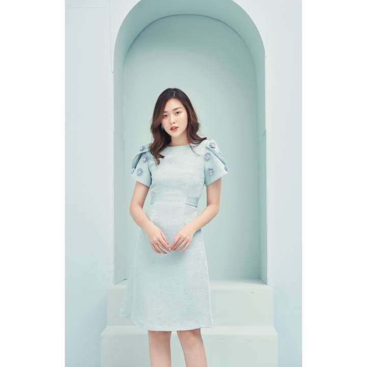 RẬP – Đầm Xanh Tay Đắp Nơ Eo – SPRING 02