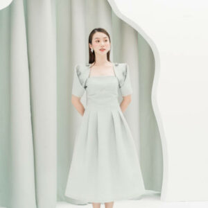 RẬP - Đầm Xanh Tay Đính Hoa Tùng Xếp Ly - PRINCESS 03