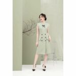 RẬP – Đầm Xanh Tay Lững Đính Ruy Băng Trước Ngực – MINT 06
