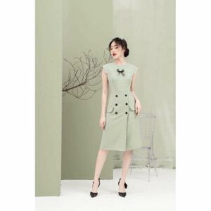 RẬP - Đầm Xanh Tay Lững Đính Ruy Băng Trước Ngực - MINT 06