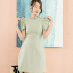 RẬP – Đầm Xanh Tay Phồng Cổ Đính Hoa – SHINE 04 MINT