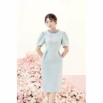 RẬP – Đầm Xanh Tay Phồng Đính Hoa Trên Cổ – FLAVOR 06