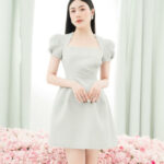 RẬP – Đầm Xanh Tay Xếp Ly Tùng Xòe – PRETTY 02