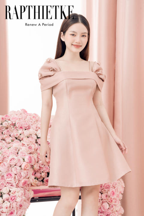RẬP – Đầm Xòe Tay Ngang Đính Hoa – ANNI 12