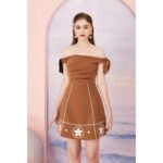 SO BY SO – LAFON Đầm trễ vai thắt nơ đính hoa