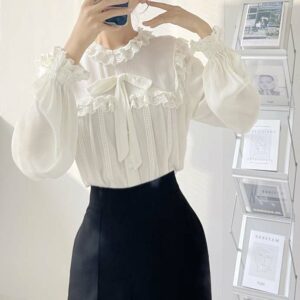 SÒ VINTAGE - MINT Áo xô phối ren đính nơ