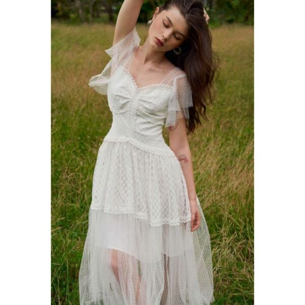 SÒ VINTAGE - RITA Đầm ren tay cánh tiên nhúm ngực