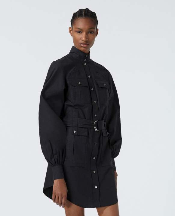 THE KOOPLES – Đầm mini cổ trụ tay dài Belted White With Pockets FROB21035K-BLA01