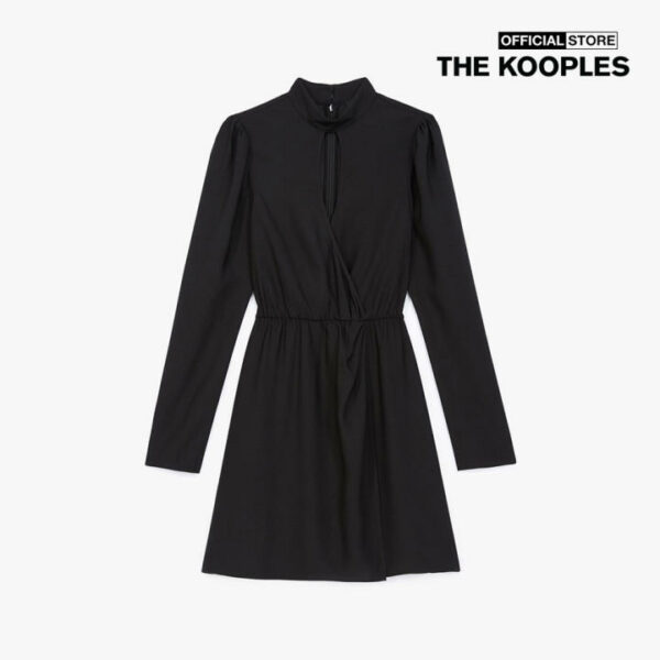 THE KOOPLES - Đầm mini cổ tròn tay dài nhấn eo FROB22139K-BLA01