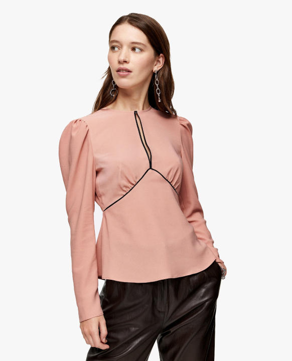 TOPSHOP – Áo kiểu nữ cổ tròn tay dài AUSTIN Plain Pink 13D21RPPK-029