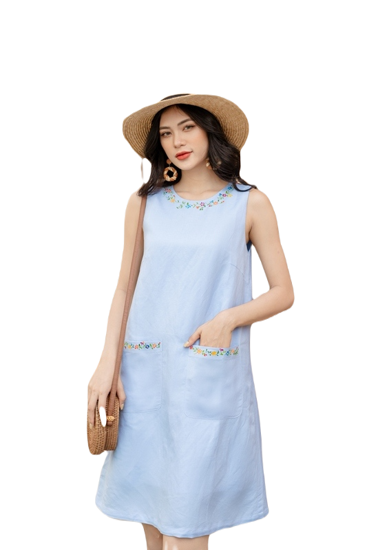 VANIA – Đầm linen 2 túi D20049