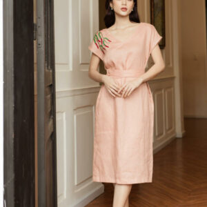 VANIA - Đầm linen suông thêu vai D2140
