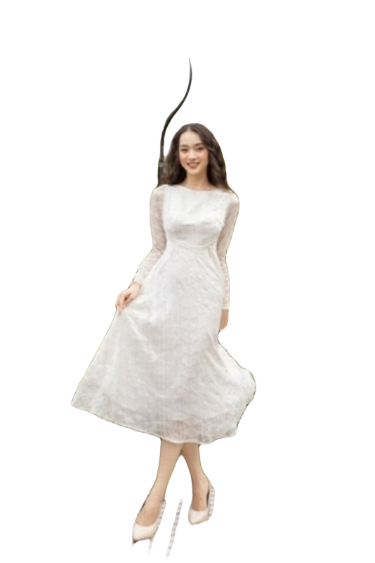 VANIA – Đầm ren trắng tay dài xòe D2226