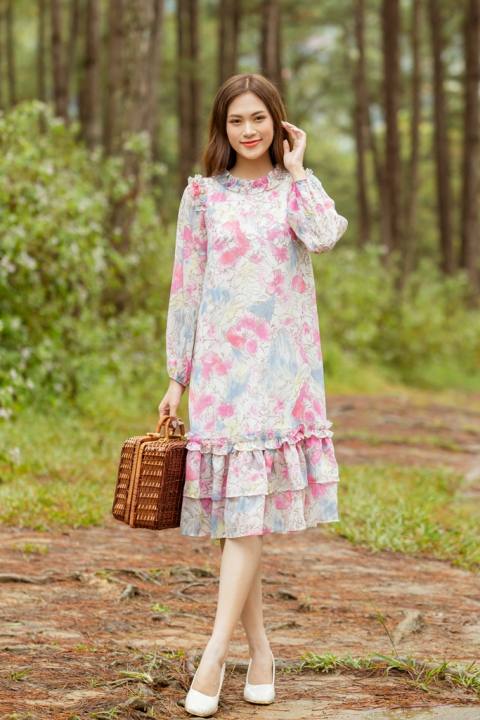 VANIA – Đầm suông nhún 2 bèo tay dài D2204