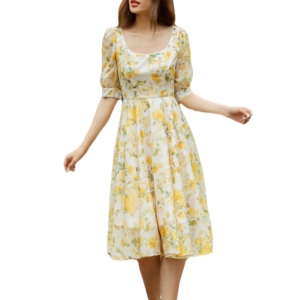 VANIA - Đầm voan xòe cổ vuông rộng D2201
