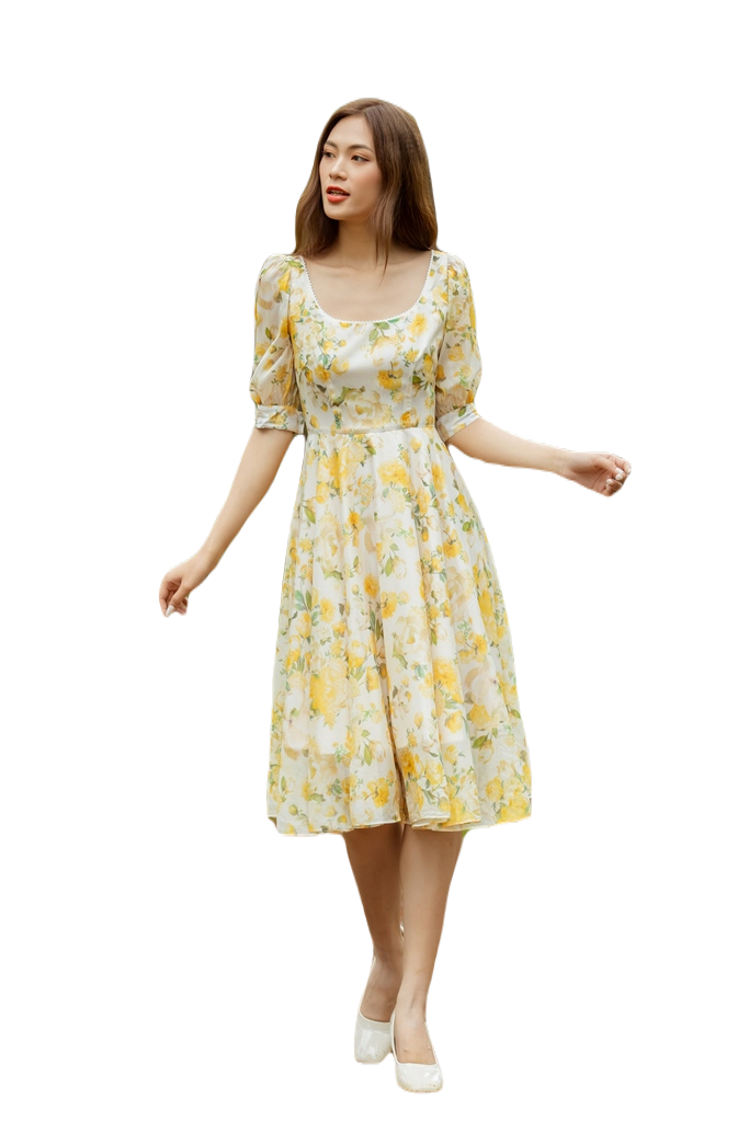 VANIA – Đầm voan xòe cổ vuông rộng D2201