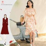 Váy hoa nhí trễ vai Giian – V2476
