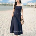 Váy phối tay sóng chiết eo tạo hông thiết kế chính hãng Giian – V2502
