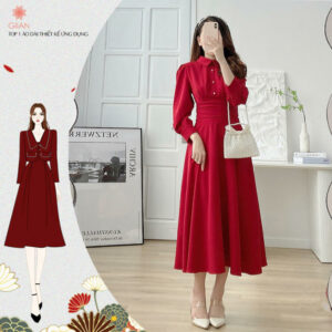Váy thiết kế cổ đức tay dài chính hãng GIIAN - V2435