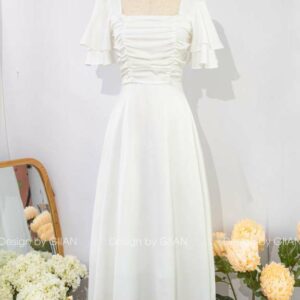 Vaý trắng lụa xếp ly chụp ảnh cưới hàng thiết kế Giian - GV2526