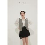 Áo gile nữ Hàn Quốc, gile dạ tweed Those Studios phối caro trắng đen năng động và cá tính Titus Top