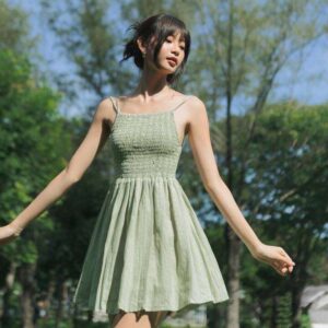 ABBY DRESS in GREEN - Váy mini dây trơn - SOLID