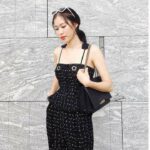 Áo kiểu dây ôm dáng peplum vải tweed có mút ngực-Nguyen.atelier