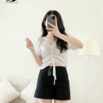 Áo kiểu nữ dáng croptop dây rút dọc TWENTYFIVE N135