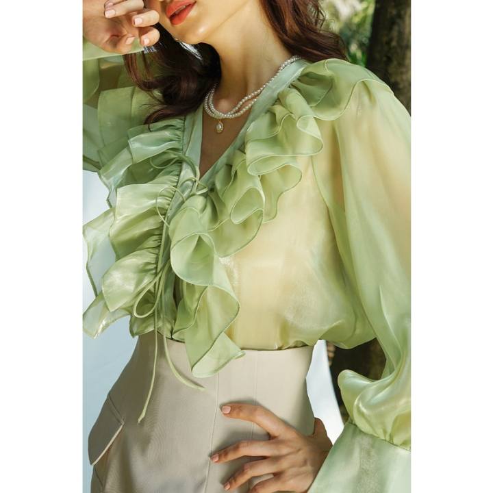 áo kiểu nữ tay dài thắt nơ gina shirt – darling.ism