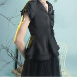 Áo kiểu peplum tay ngắn thắt dây đan chéo phía trước-Nguyen.atelier