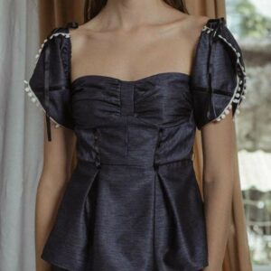 Áo kiểu tay cánh hồng cổ ngang dáng peplum -Nguyen.atelier