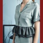 Áo kiểu tay ngắn dáng peplum phối ren-Nguyen.atelier
