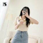 Áo thun croptop nữ polo có cổ chất cotton, logo con gấu thêu thương hiệu TWENTYFIVE 3799M