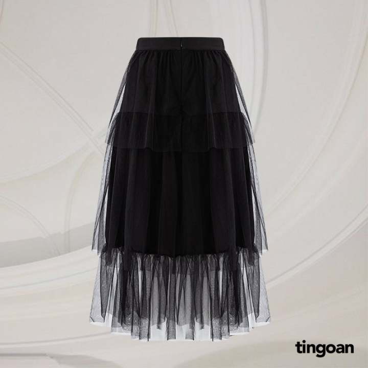 Chân váy dài lưới xếp 3 tầng đen tingoan BLUEMING SKIRTBL
