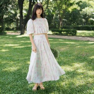 CHLOE SET - Set váy áo hoa nhí tay phồng dáng midi xoè