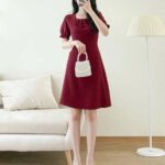 Đầm babydoll cổ vuông, nhún ngực, thắt nơ lưng, tay chun bèo ngắn TWENTYFIVE TD22