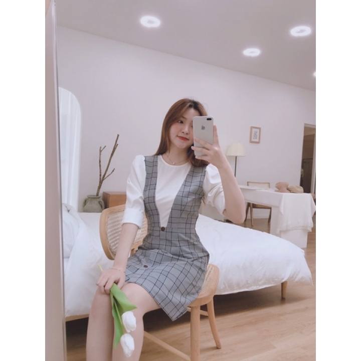 Đầm caro phối trắng