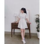 Đầm hoa nổi form ngắn
