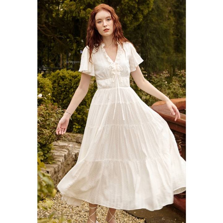 đầm maxi cổ V chất xô ophelia dress – darling.ism
