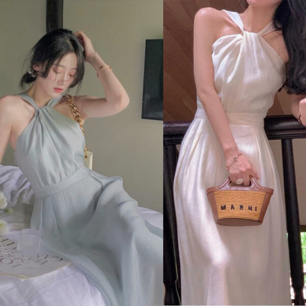 Đầm midi cổ yếm xoắn ngực sang trọng - Rossy Fashion