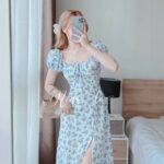 Đầm midi hoa bẹt vai đi biển, đi núi siêu đẹp – Rossy Fashion