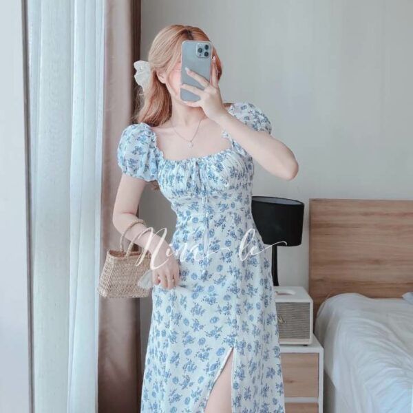 Đầm midi hoa bẹt vai đi biển, đi núi siêu đẹp - Rossy Fashion