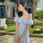 Đầm midi rớt vai dây rút ngực – Rossy Fashion