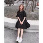 Đầm nút dừa tay ngắn