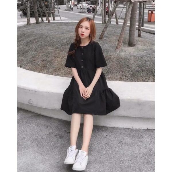 Đầm nút dừa tay ngắn